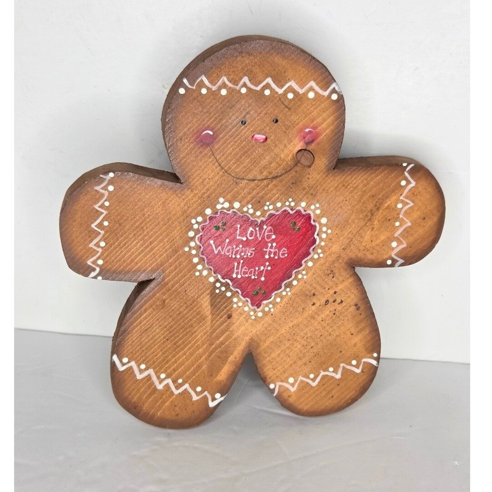 Vintage Wooden Gingerbread Man Cookie Shaped Jar Lid Christmas